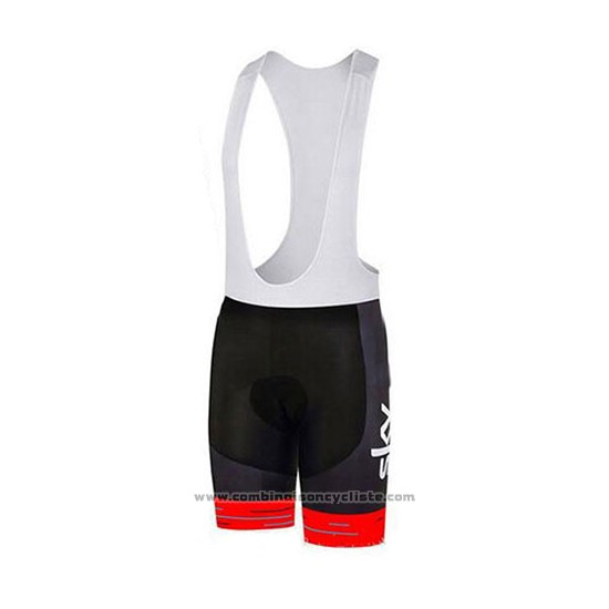 2018 Maillot Cyclisme Sky Noir et Rouge Manches Courtes et Cuissard